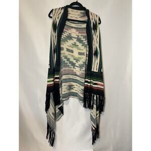 Double D Ranch Duster Long Open Front Vest Southwest Aztec Womens Small/Medium